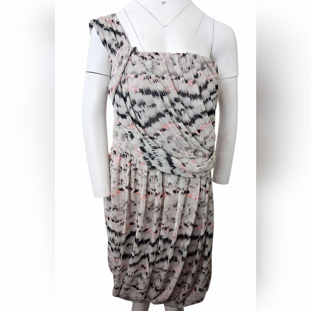 BCBG Generation One-Shoulder Twist Dress Black Multi Size 12